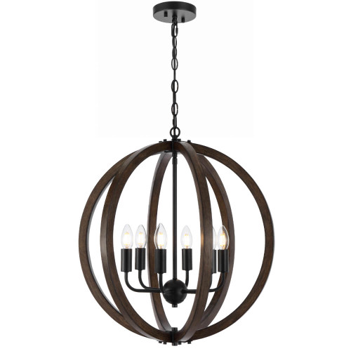 Telbix Vestal Lantern Chain Pendant Light - 6 Light - 550mm - Wood