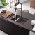 Fienza Hana Double Bowl Kitchen Sink - 760 x 200 x 450mm - Carbon Metal