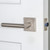 Viaggio Moderno Lever Door Handle - Quadrato Linen Rosette - 64mm - Satin Nickel