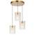 Telbix Crevil LED Round Staircase Pendant Light - 3 Arm - Amber Glass - 340mm - Antique Gold