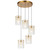Telbix Crevil LED Round Staircase Pendant Light - 5 Arm - Amber Glass - 340mm - Antique Gold