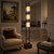Telbix Osada 3 Light Floor Lamp - White Shade - Wood & Black