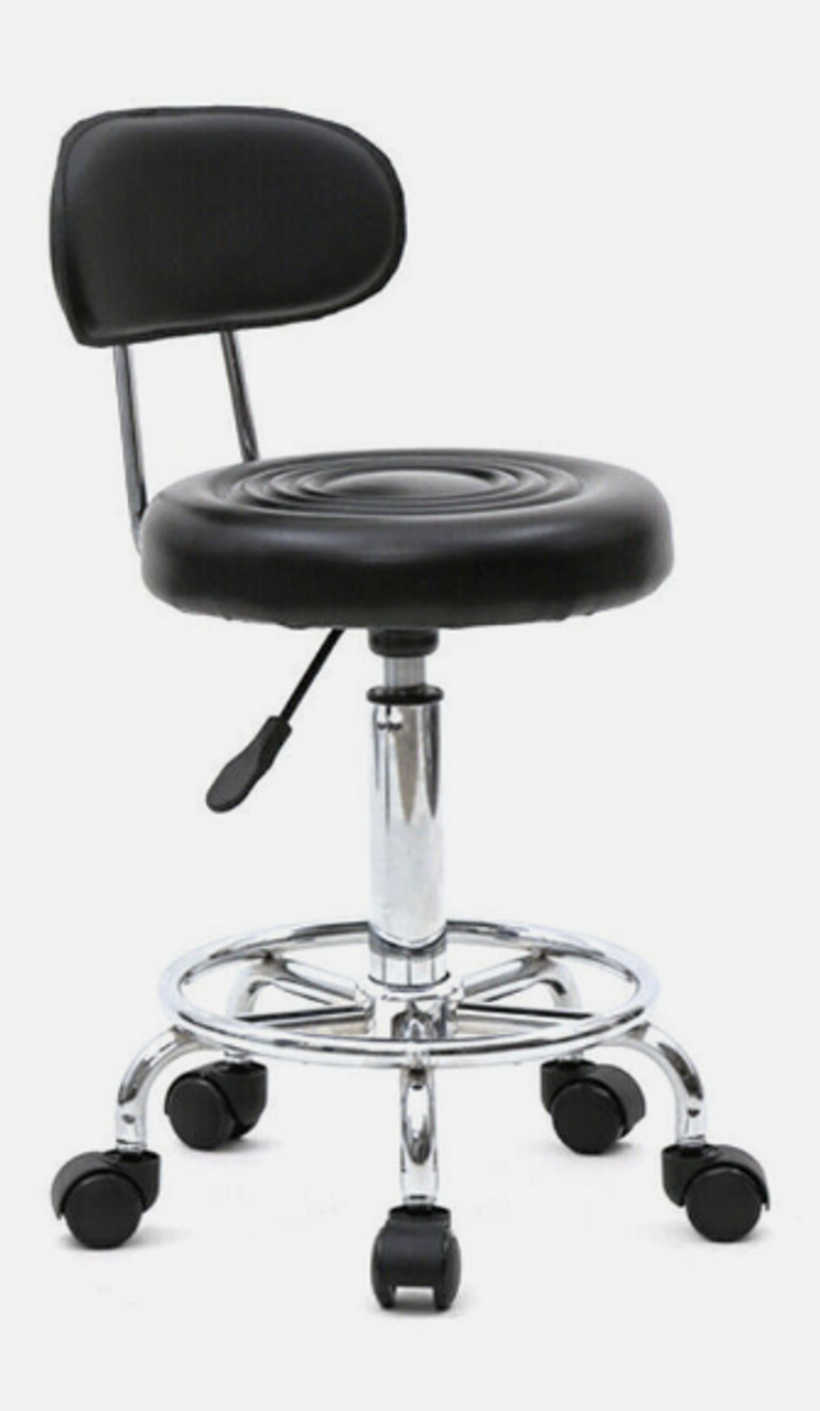 Black Gas Lift Stool with Back and Foot Ring