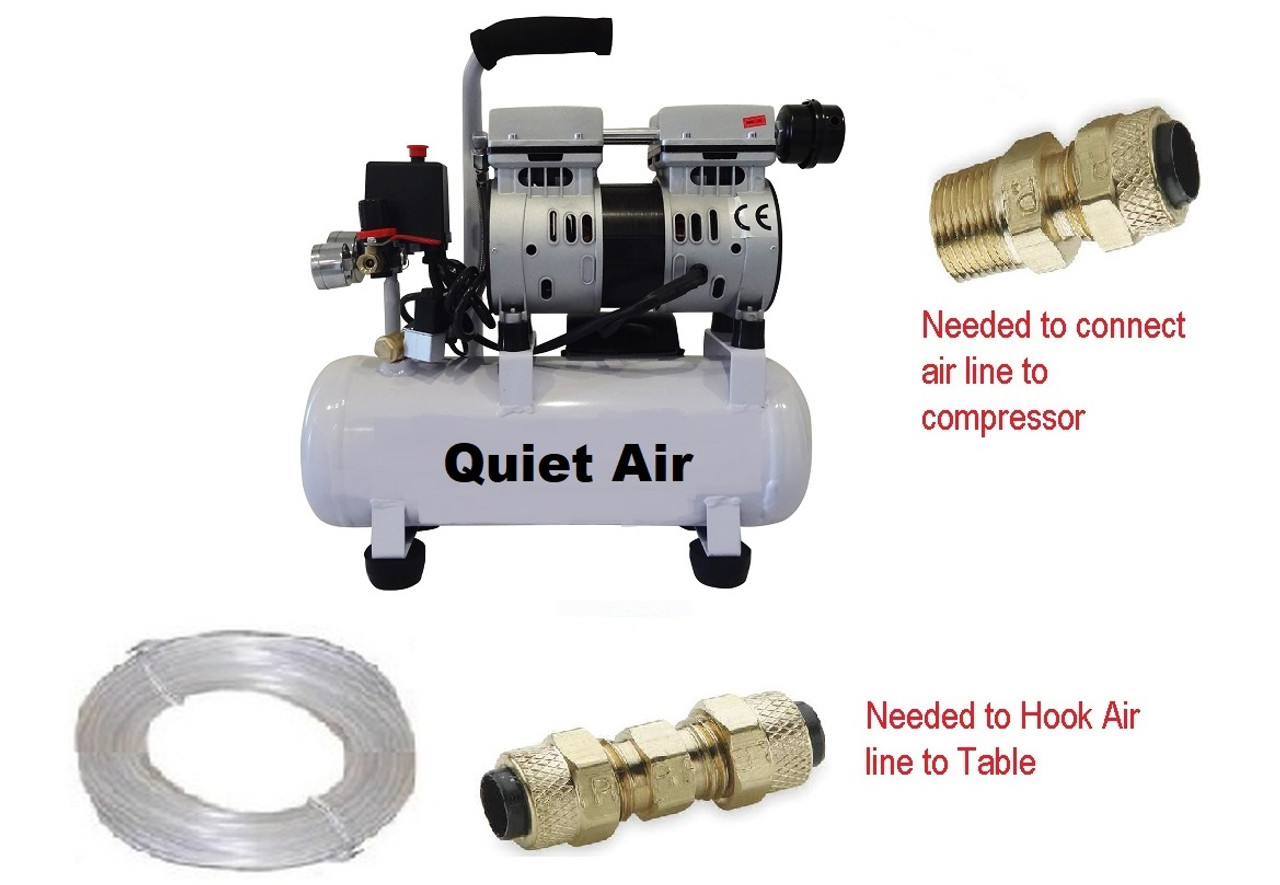 This Chiropractic Chiropractic Table Quiet air Compressor,chiropractic table Compressor,Chiropractic air Compressor  Quiet Chiropractic Table Compressor will Power 4 Chiropractic tables and , Run 2 Tables to adjust on at the same time. This Chiropractic Table Quiet Air Compressor is Oil Less so it takes less maintenance that the Silent Air compressor .The Chiropractic Table  Quiet Air Compressor has a decibel rating of 60 a Silent Modern refrigerator has rating of 30.