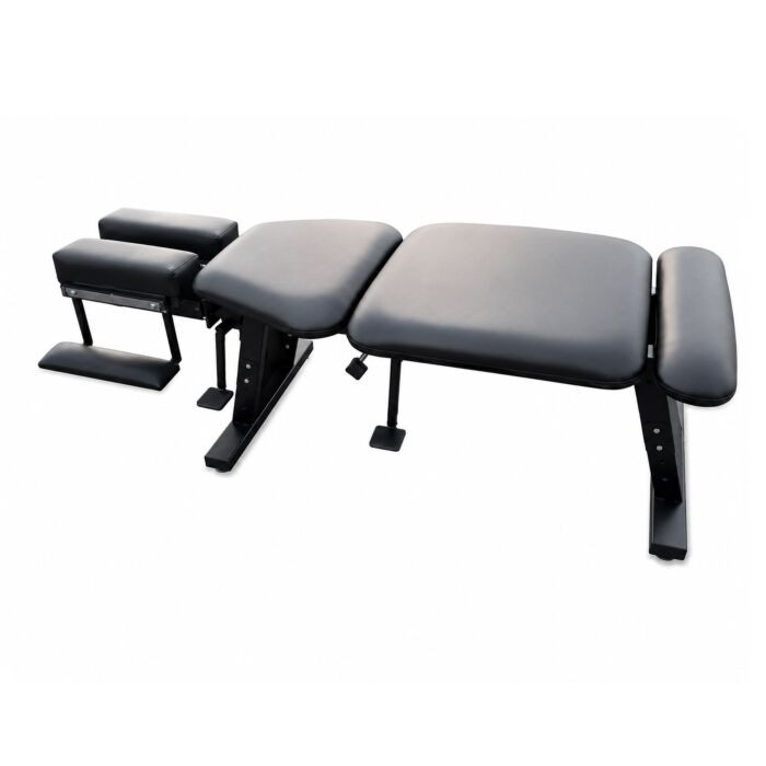 MT-150 Bench with 3 Foot Cocking Drops & Tilt Head, MT 150 bench Table, MT 150, bench with Tilt head, MT bench, Bench Tables, bench table with drops, stationary table, bench table with thoracic drop, bench table with pelvic drop, MT 3 Drop, 3 Drop Table, Foot Cocking Drop Table