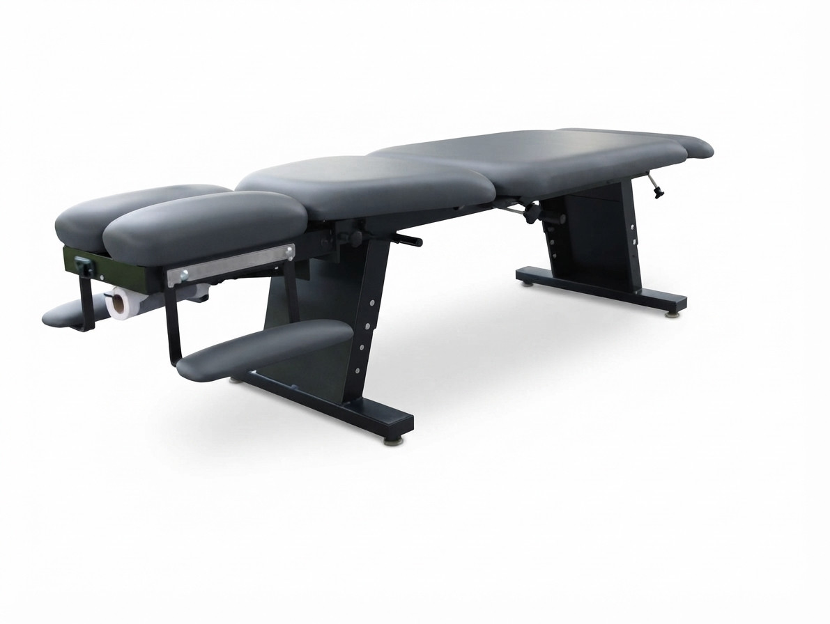MT-150 Bench with Tilt Head, MT 150 bench Table, MT 150, bench with Tilt head, MT bench, Bench Tables, bench table with drops, stationary table, bench table with thoracic drop, bench table with pelvic drop, MT 3 Drop, 3 Drop Table, Foot Cocking Drop Table