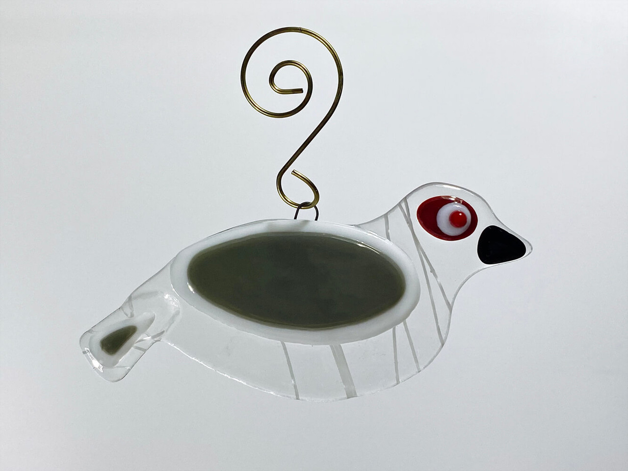 Fused Glass White Streamer Songbird Ornament