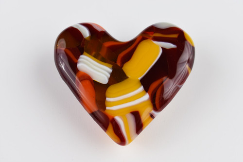 Fall Seasonal Colored Opaque and Transparent Cast Glass Heart Paperweight