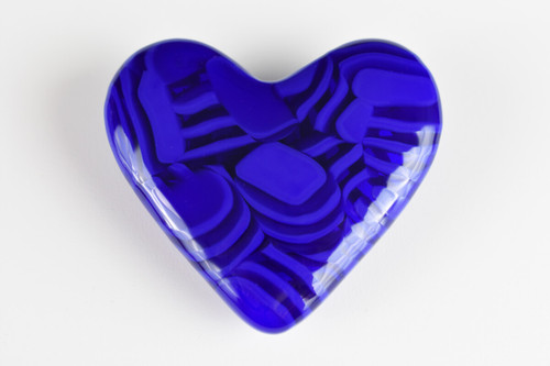 Cast Glass Heart Paperweight with Two Shades of Blue Opaque and Transparent Glasses