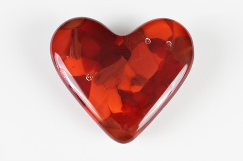 Cast Glass Heart Paperweight with a Mix of Red Opaque and Transparent Glasses