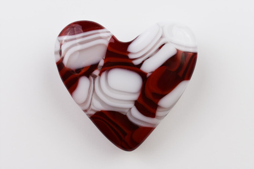Red, White and Clear Opaque and Transparent Cast Glass Heart Paperweight