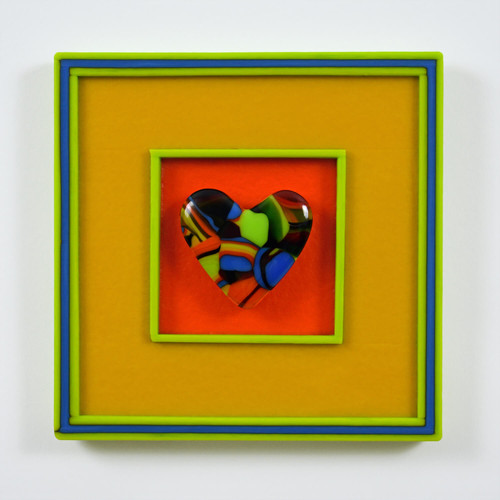 Chromatic Love Cast Glass Heart with Three-Dimensional Kilncarved Frame.