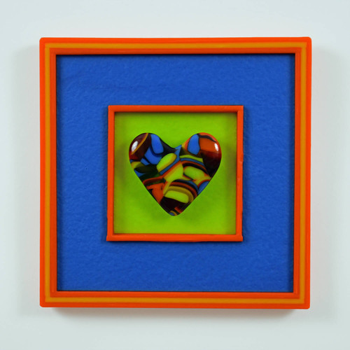 Chromatic Love Cast Glass Heart with Three-Dimensional Kilncarved Frame.