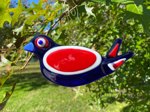 Fused Glass Voter Songbird Ornament – Handmade & Unique