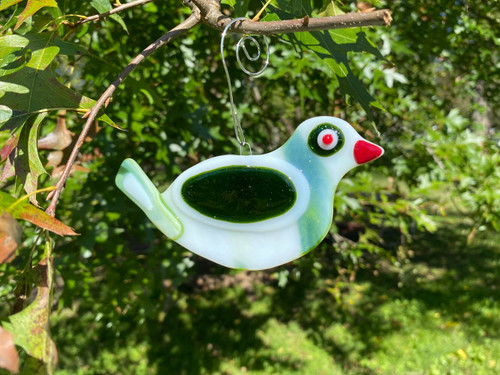 Fused Glass White Streamer Songbird Ornament