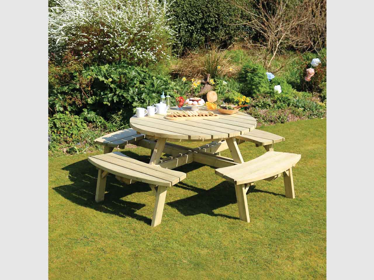 Timber table and bench shop seats