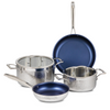 Blue Jean Chef 6-Piece Stainless Steel Cookware Set, Hammered Finish, Tri-Ply Construction Clad Cookware, Nonstick; Induction, Oven & Dishwasher Safe