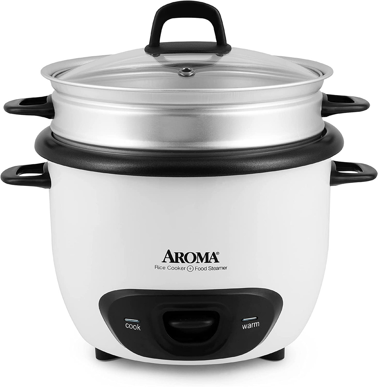Aroma Housewares 6-Cup Cooked 1.2Qt. Select Stainless Pot-Style Rice Cooker, Food Steamer, One-Touch Operation, White