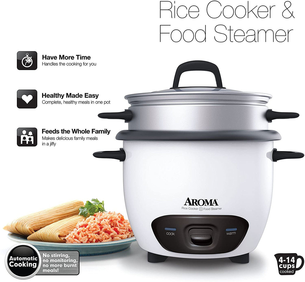 Aroma Housewares 6-Cup Cooked 3-Cup Uncooked Pot-Style Rice Cooker ARC-743G