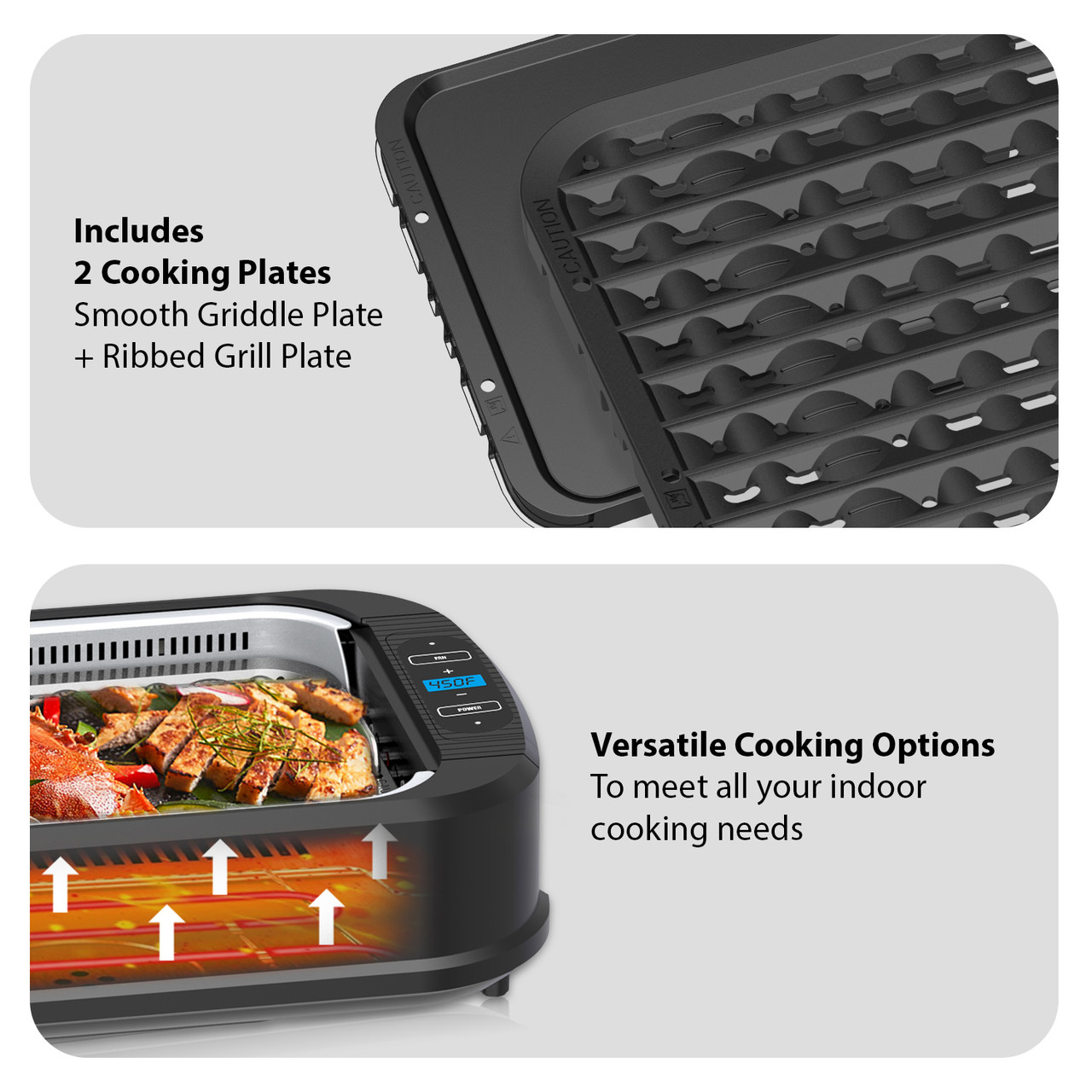 Litifo Smokeless Grill and Griddle, 2 Cooking Plates Included