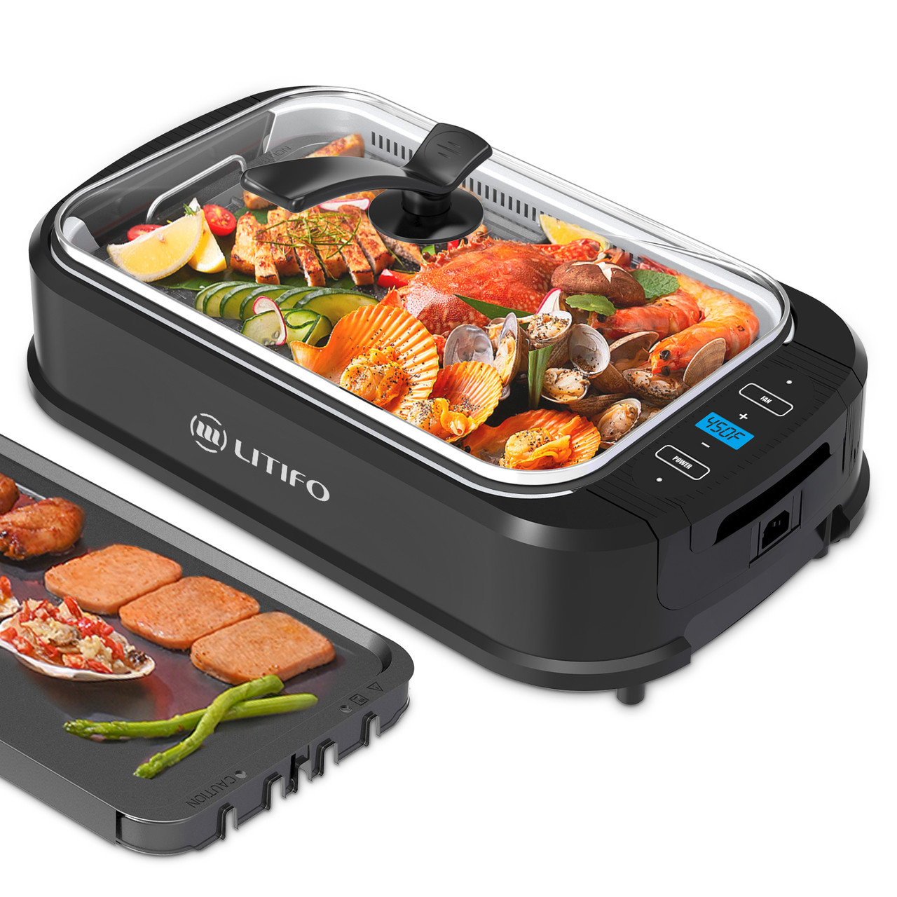 LITIFO Smokeless Portable Electric Grill with Non-Stick Coating (with 2 Cooking Plates)