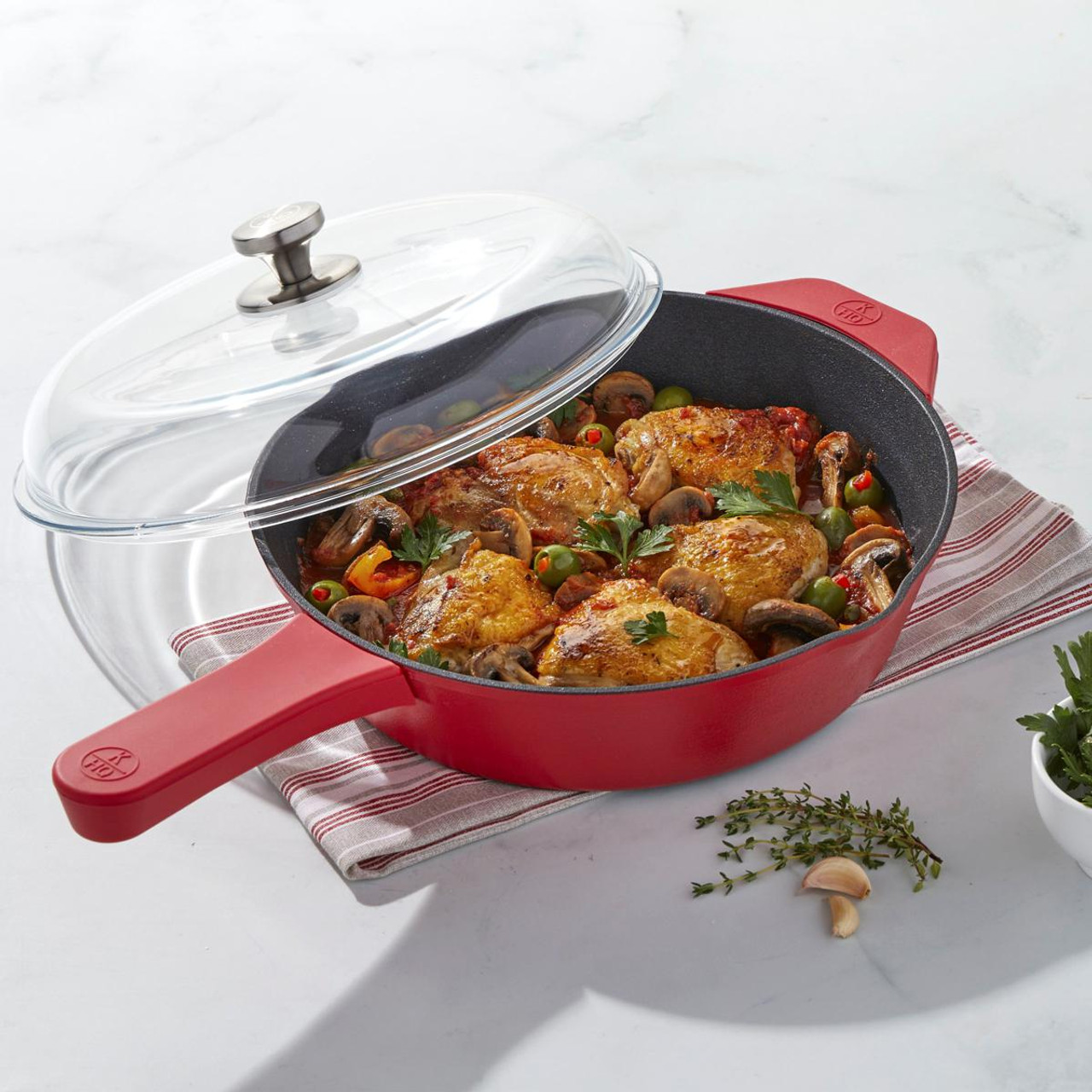 4.5 Qt. Nonstick Cast Iron Deep Skillet with Lid