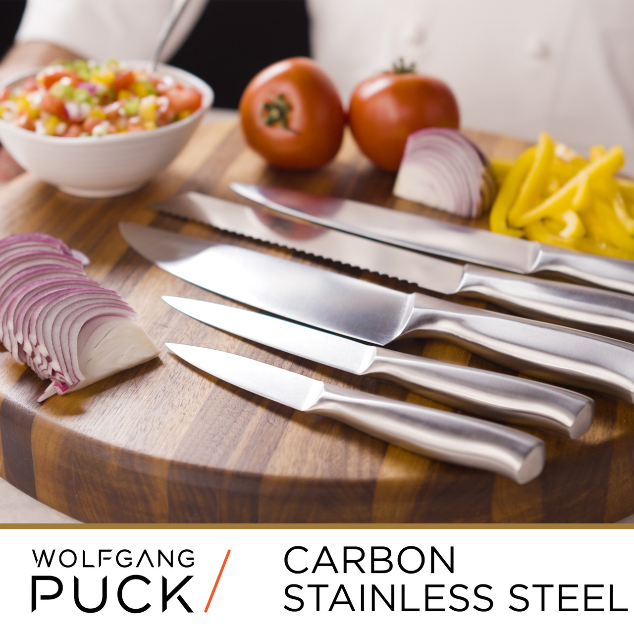 Knife Set, 6 Piece Kitchen Knives Set with Block Wooden, Stainless Steel  Knife Block Set, Chef Knife Set for Kitchen