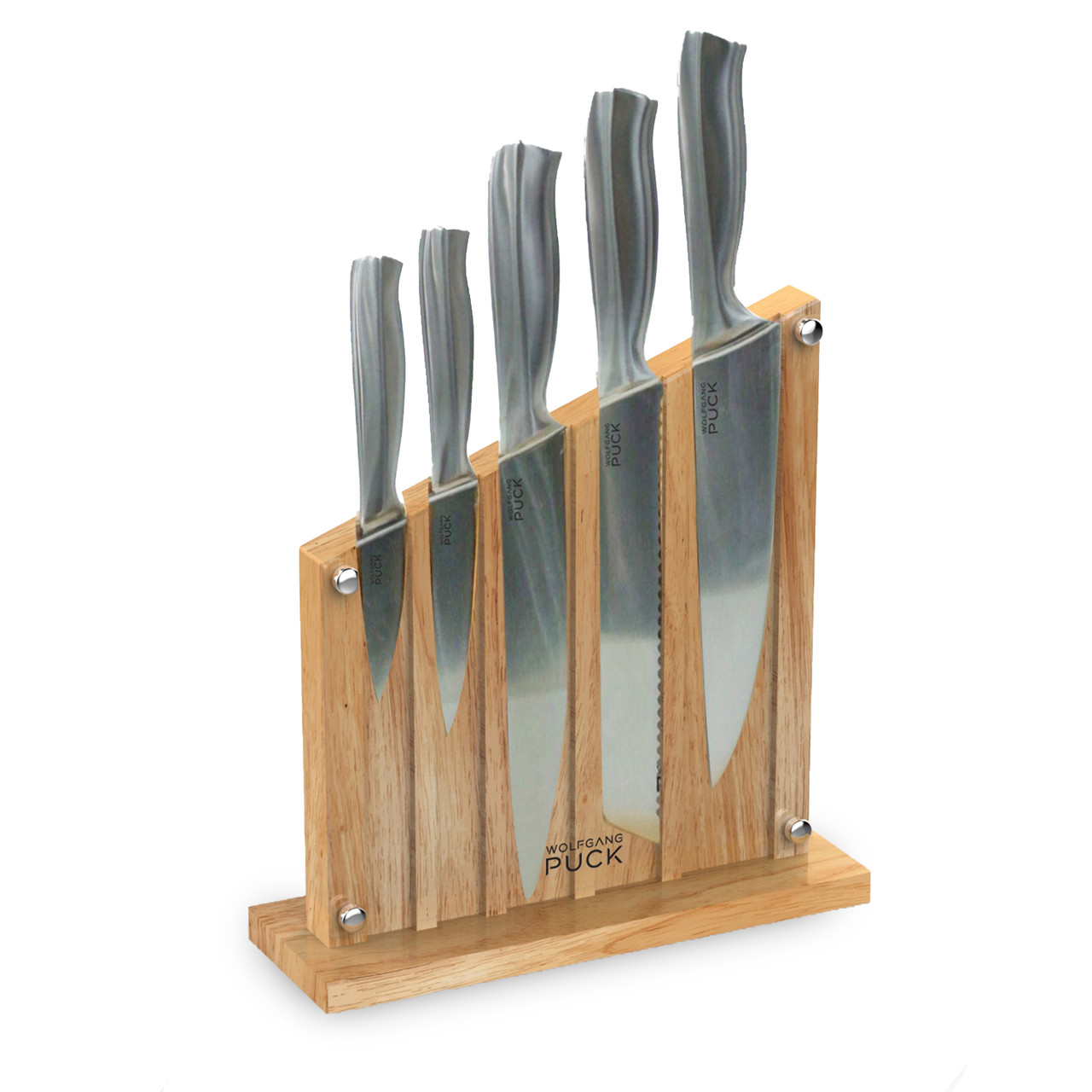 Wolfgang Puck 6-Piece Stainless Steel Knife Set with Knife BLOCK; Carbon Stainless Steel Blades and Ergonomic Handles