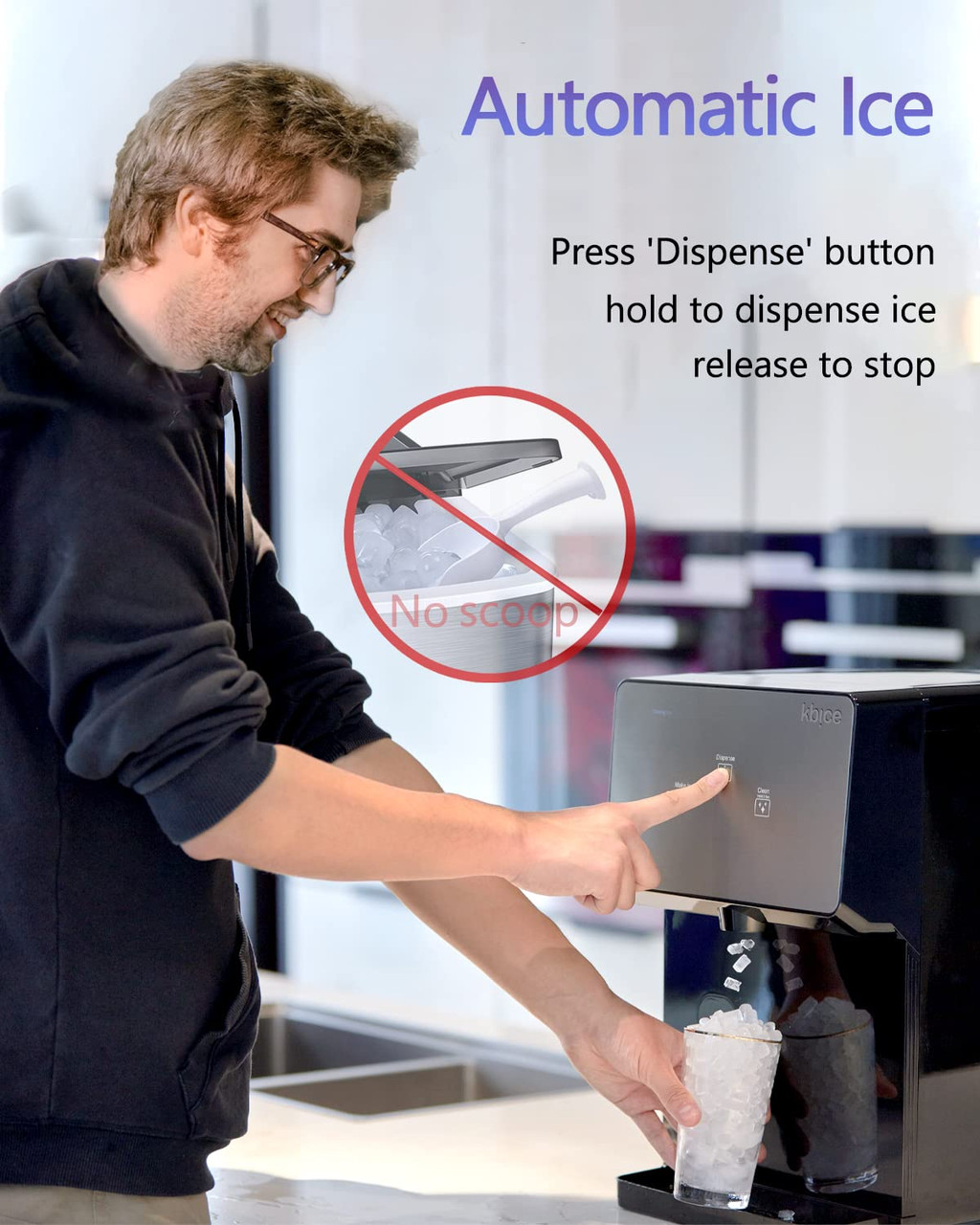 KBice Self Dispensing Countertop Nugget Ice Maker, Crunchy Pebble