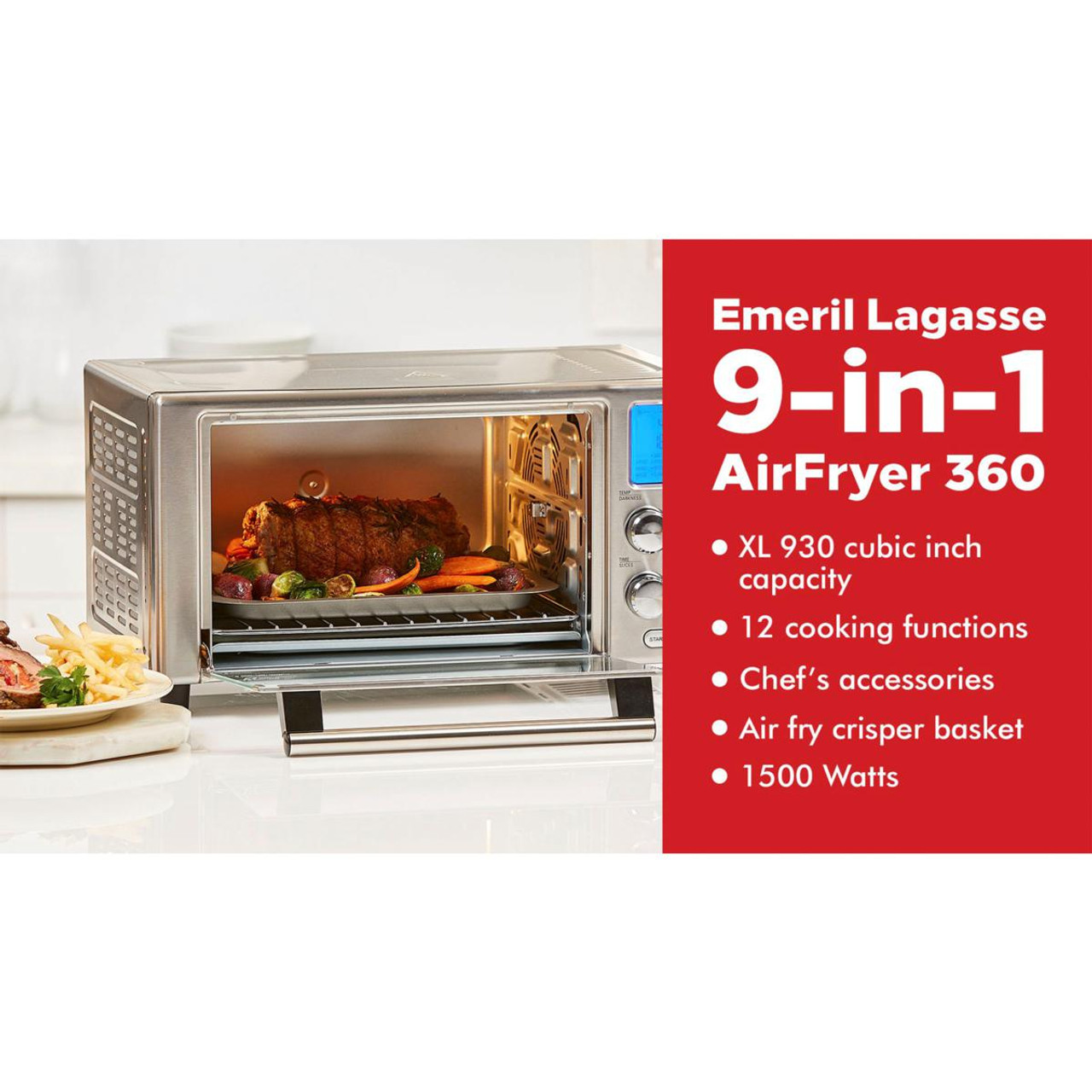  Emeril Lagasse Everyday 360 Air Fryer, 360° Quick Cook  Technology, XL capacity,12 Pre-Set Cooking Functions including Bake,  Rotisserie. Broil, Pizza, Slow Cook, Toaster and Much More, Stainless Steel  : Home 