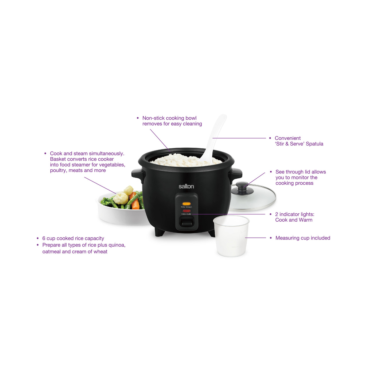 Salton Automatic 6-Cup Rice Cooker White