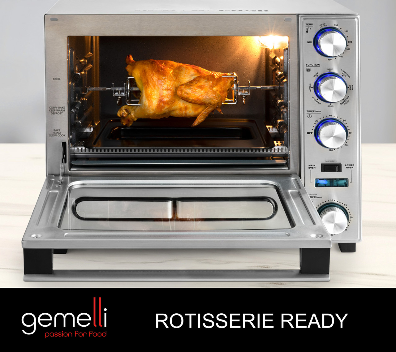 Ronco Digital Rotisserie Oven, Platinum Digital Design, Large Capacity  (15lbs) Countertop Oven, Multi-Purpose Basket for Versatile Cooking
