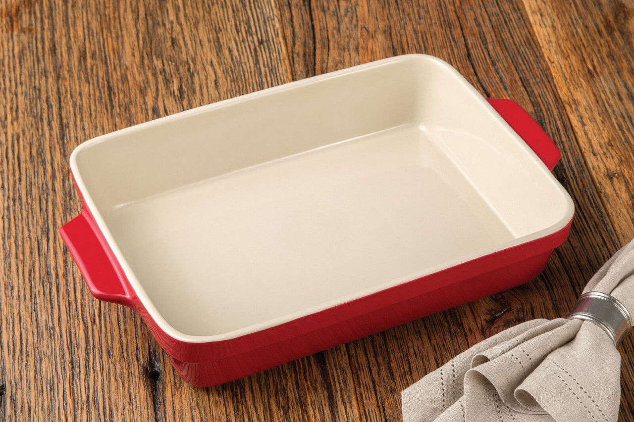 Cuisine & Co 7 Piece Red Artisan Ceramic Stoneware Bundle with 2 qt  Casserole Dish w/