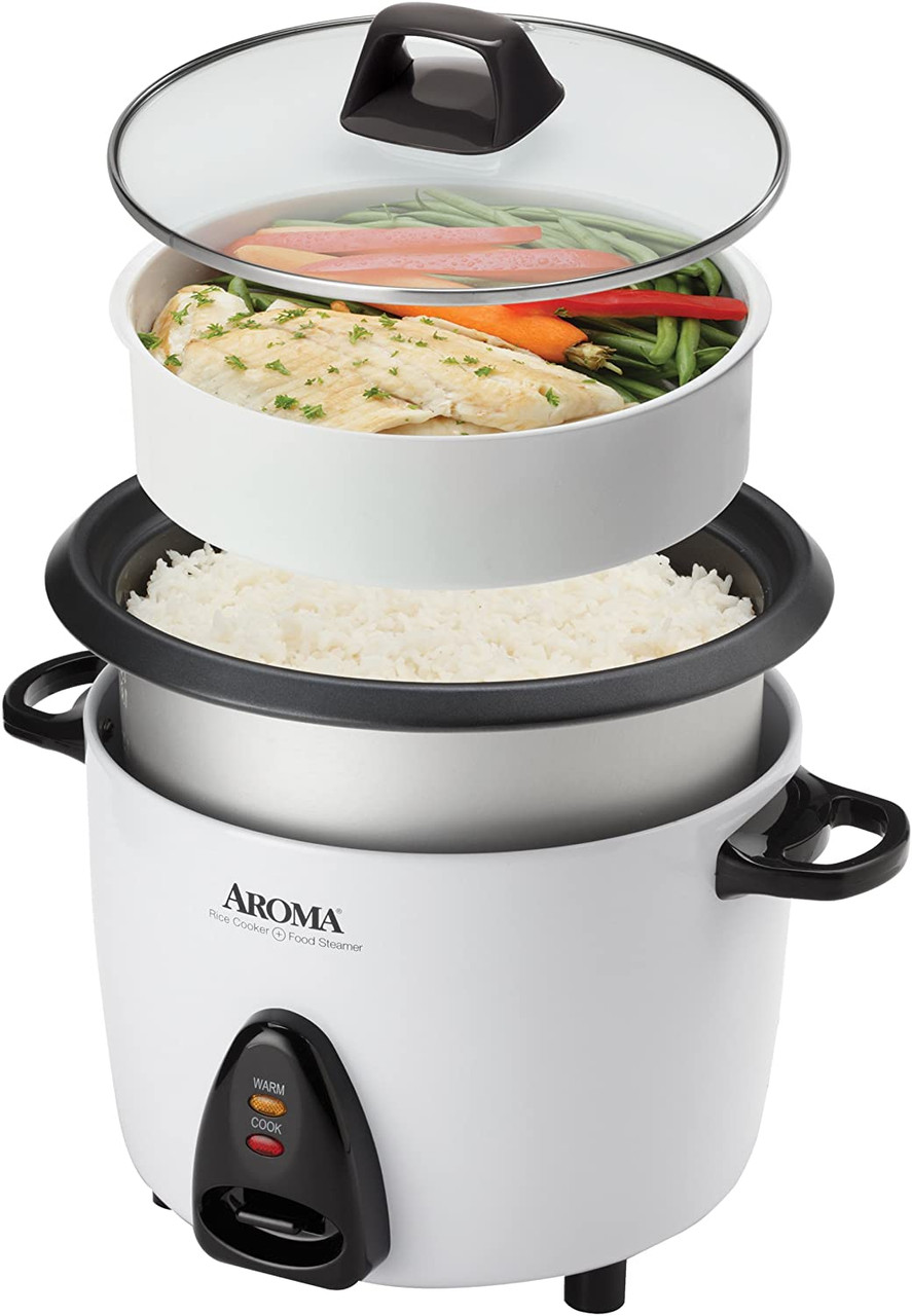 Aroma Housewares Arc-753-1sg 6-cup (cooked), 1.2qt. Select Stainless  Pot-style Rice Cooker, & Food Steamer, One-touch Operation, White & Reviews