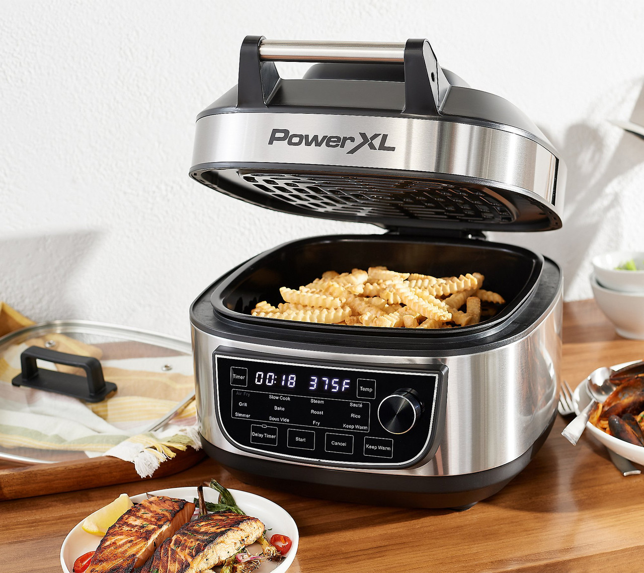 PowerXL 1550W 6 qt 12 in 1 Grill Air Fryer Combo with Glass Lid Refurbished