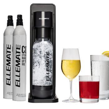 Ellemate Iconic Carbonated Drink Maker with 2 CO2 Cartridges; Fizz Soda, Water, Wine, Juice & More; One-Push Fizz Technology