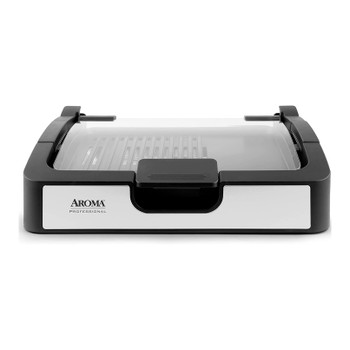 Aroma Housewares AHG-2620 Smokeless Indoor Use Electric, Compact and Portable Grill Grate and Griddle Plate Removable Kitchen Tabletop, Backyard NonStick Cooking, 17x13 inch, Black