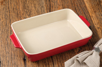 Cuisine & Co 7 Piece Red Artisan Ceramic Stoneware Bundle with 2 qt Casserole Dish w/Lid, 14.5" Rectangular Baking Dish, 11.5" Square Baking Dish, 11.5" Loaf Dish, and 10" Oval Casserole Dish w/Lid