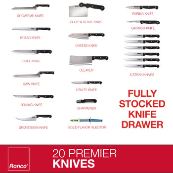 Ronco 20 Piece Knife Set, Full-Tang Handle, Professional Kitchen Knife Set