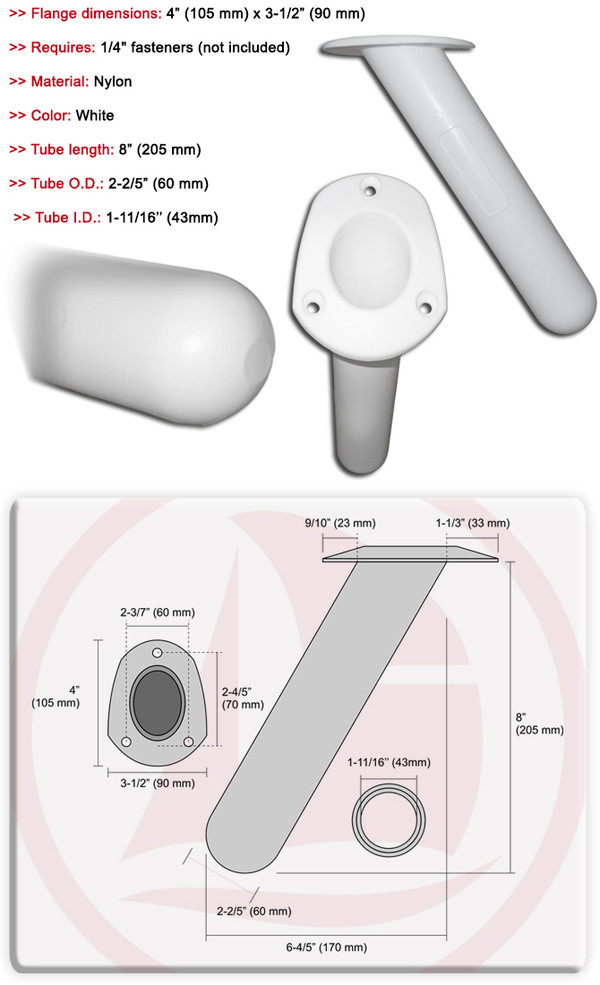 Sea Pro/Boss Oval Shape Angled Top white rod holder