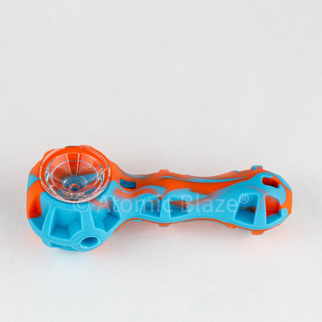 The removable bowl and poker tool on the silicone pipes for sale at Atomic Blaze headshop online, make fore effortless cleaning.