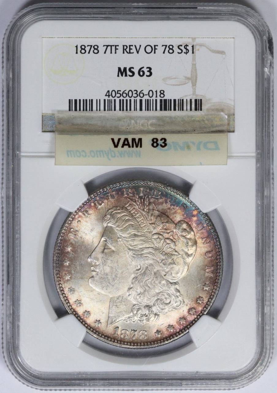 1878-P 7TF Rev of 78 NGC Silver Morgan Dollar MS63 VAM 83 "High 1" Reverse Toned