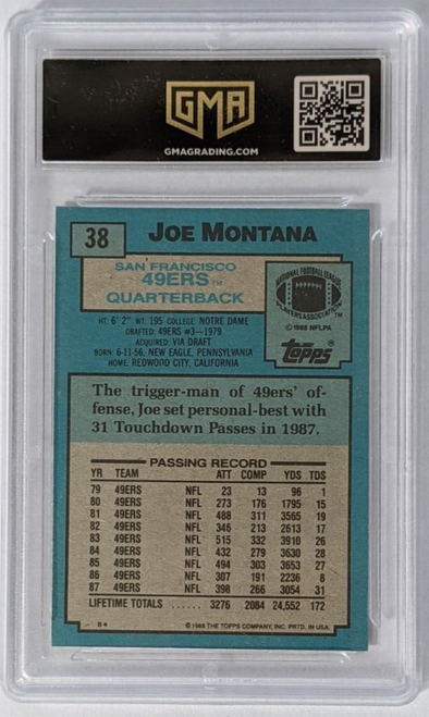 Joe Montana 1988 Topps Card 49'ers QB HOF #38 GMA 8.5 NM-MT+