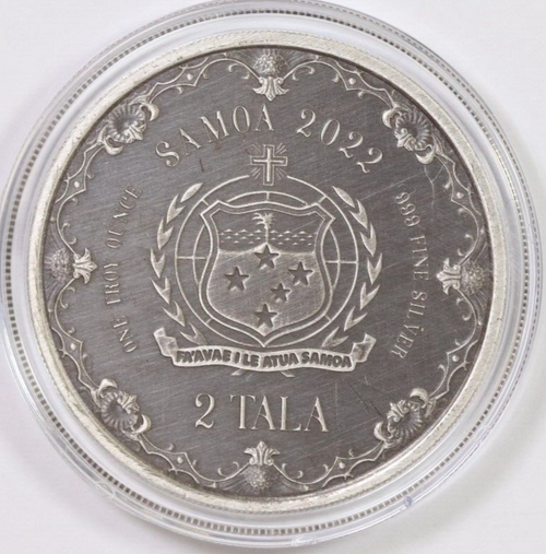 2022 Samoa Princess of the Sea Mermaid 1 oz Silver Antiqued Coin in Mint Capsule
