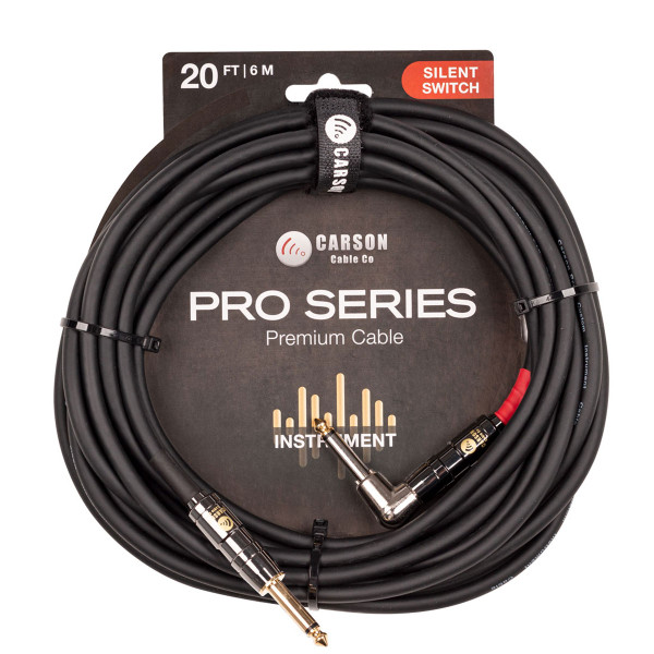 Carson Silent Switch Pro 20 foot  Straight to Right Angle Guitar Cable