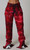 RED DYED SHREDDED DENIM