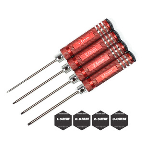 Metric High Speed Steel Hex Driver Set w/ Red Handles (4pc)