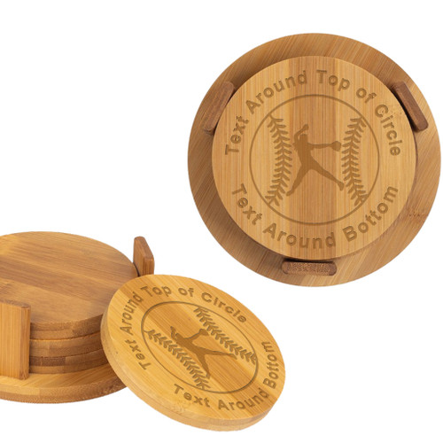 Personalized Softball Bamboo Coaster Set (4) Customized