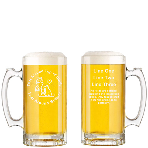 Personalized Veterinarian Glass Beer Mug with Handle 16oz Customized
