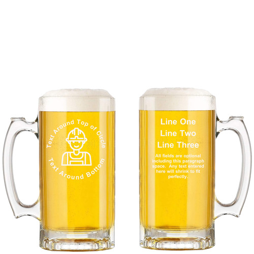 Personalized Construction Worker Glass Beer Mug with Handle 16oz Customized